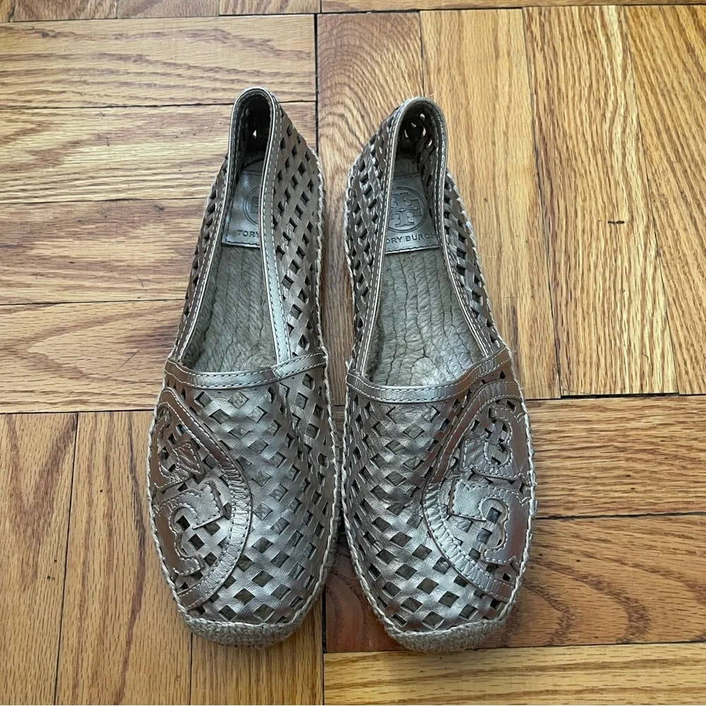 Tory Burch Gold Laser Cut Espadrilles